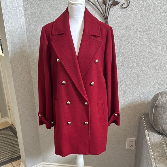 Michael Michael Kors Chic Red Pea Coat with Gold Buttons - Picture 4 of 14